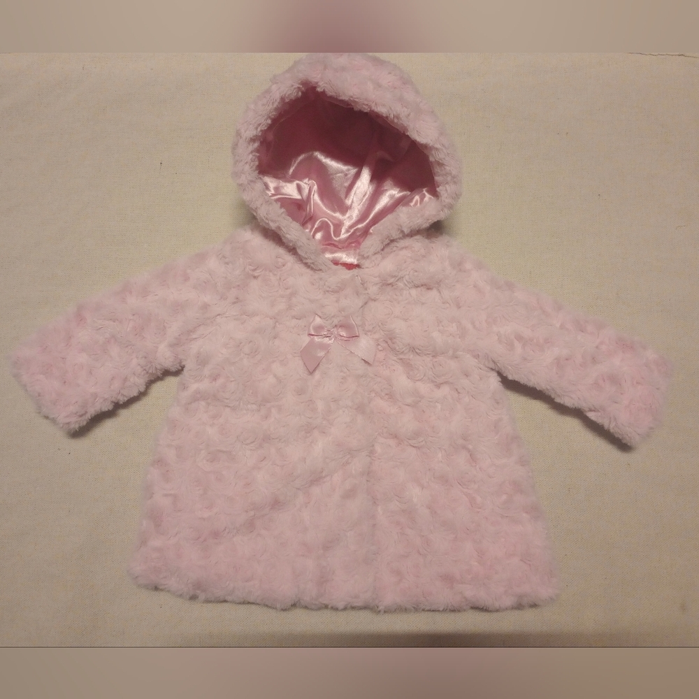 Pink London Fog Faux Fur Baby Coat with Hood